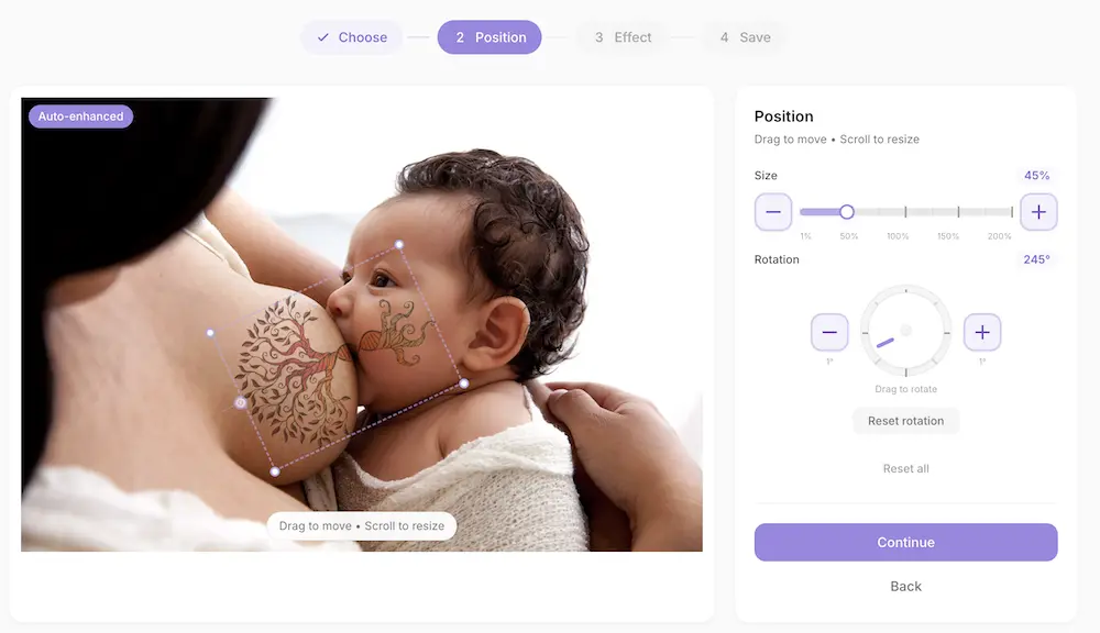 Step 3: Position and resize the tree overlay on your nursing photo