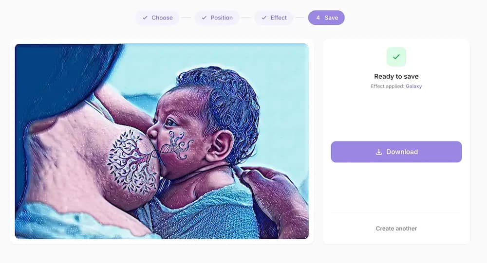 Download screen showing finished photo with Download button